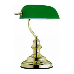 Globo Antikk bordlampe, messing/grønn, høyde 36 cm, metall| Kontorbelysning|Bordlamper