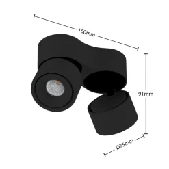 Arcchio LED-downlight Rotari, 1960lm, 2 lyskilder, svart| Led-Innendørs