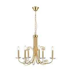 ORION Ariane lysekrone, gullfarget, Ø 67,5 cm, krystall, 5 lyskilder.| Lysekroner