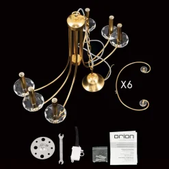 ORION Ariane lysekrone, gullfarget, Ø 67,5 cm, krystall, 5 lyskilder.| Lysekroner