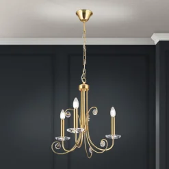 ORION Ariane lysekrone, gullfarget, Ø 50 cm, krystall, 3 lyskilder.