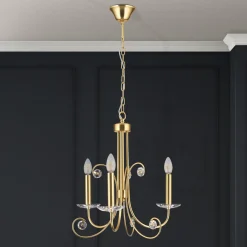 ORION Ariane lysekrone, gullfarget, Ø 50 cm, krystall, 3 lyskilder.