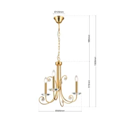 ORION Ariane lysekrone, gullfarget, Ø 50 cm, krystall, 3 lyskilder.