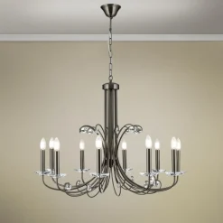 ORION Ariane lysekrone, nikkel, Ø 92 cm, krystall, 10 lyskilder. Outlet