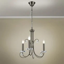 ORION Ariane lysekrone, nikkelfarget, Ø 50 cm, krystall, 3 lyskilder. Hot