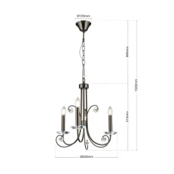 ORION Ariane lysekrone, nikkelfarget, Ø 50 cm, krystall, 3 lyskilder. Hot