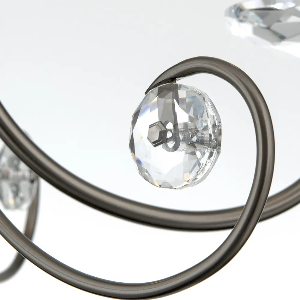 ORION Ariane lysekrone, nikkelfarget, Ø 50 cm, krystall, 3 lyskilder. Hot