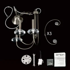 ORION Ariane lysekrone, nikkelfarget, Ø 50 cm, krystall, 3 lyskilder. Hot