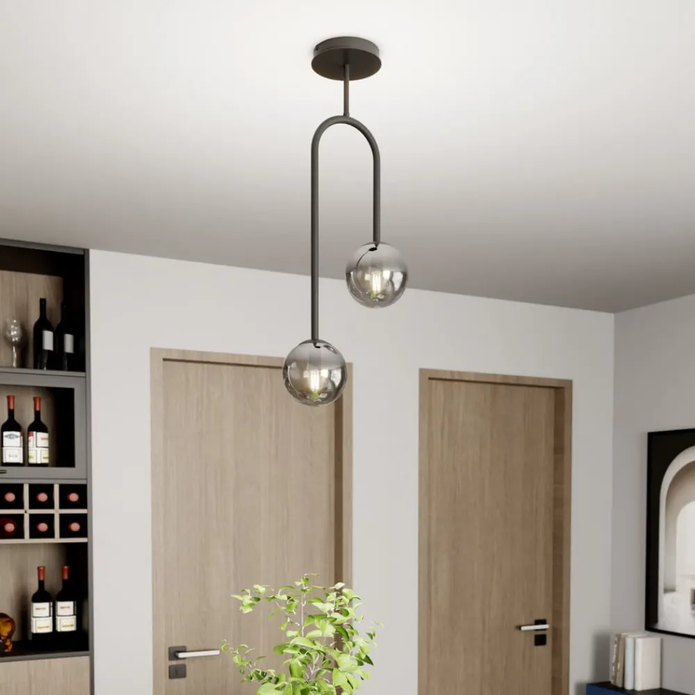 EMIBIG LIGHTING Atria taklampe, røykgrå/svart, høyde 76 cm, 2 lyskilder.| Taklamper