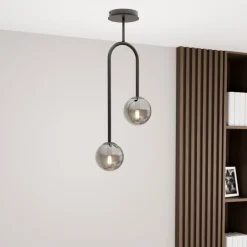 EMIBIG LIGHTING Atria taklampe, røykgrå/svart, høyde 76 cm, 2 lyskilder.| Taklamper