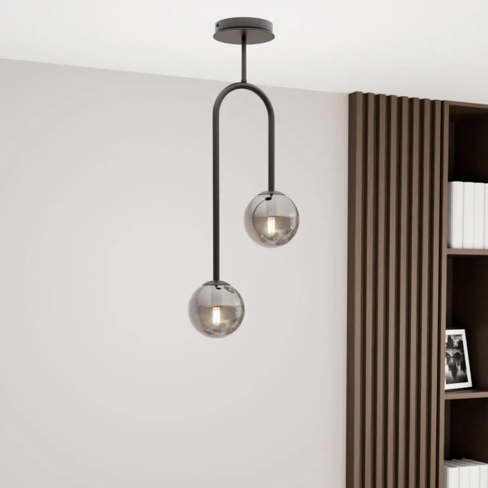 EMIBIG LIGHTING Atria taklampe, røykgrå/svart, høyde 76 cm, 2 lyskilder.| Taklamper