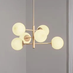 Domiluce Aurora hengelampe, beige, Ø 60 cm, 6 lyskilder, glass, E14 Outlet