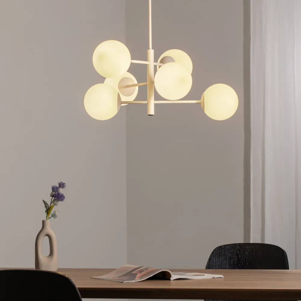Domiluce Aurora hengelampe, hvit, Ø 60 cm, 6 lyskilder, glass, E14