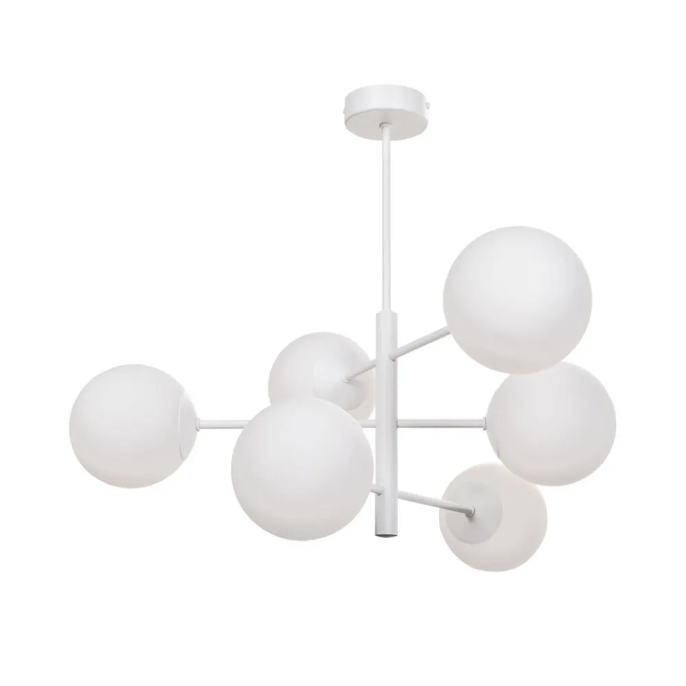 Domiluce Aurora hengelampe, hvit, Ø 60 cm, 6 lyskilder, glass, E14