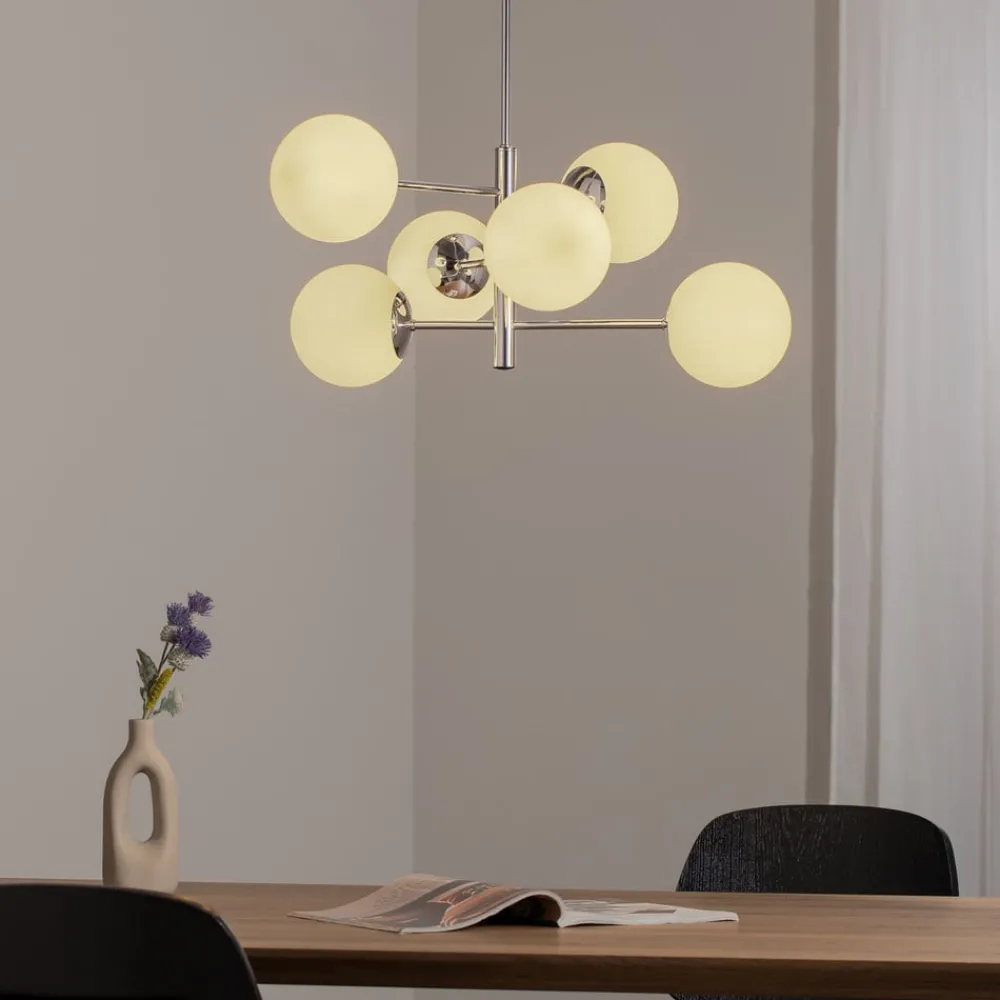 Domiluce Aurora hengelampe, krom, Ø 60 cm, 6 lyskilder, glass, E14| Pendellamper