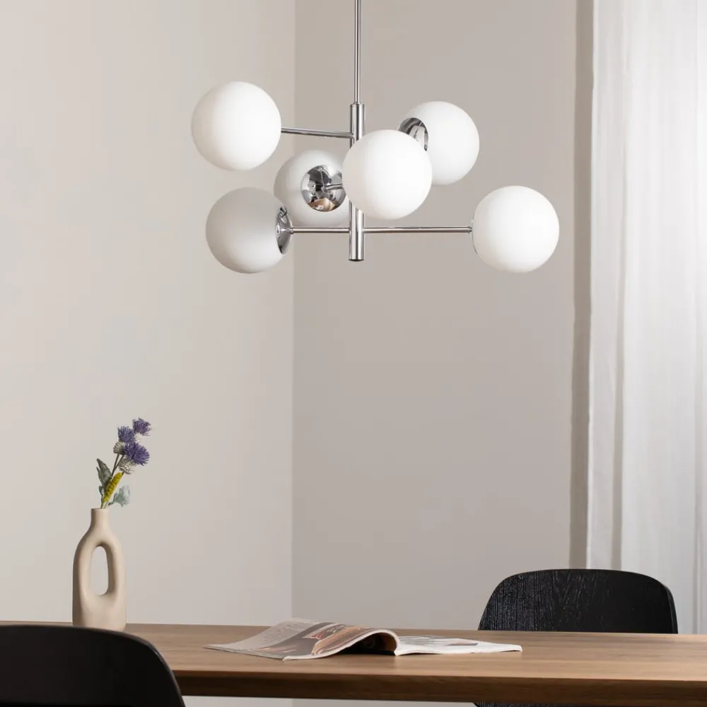 Domiluce Aurora hengelampe, krom, Ø 60 cm, 6 lyskilder, glass, E14| Pendellamper