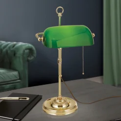 ORION Banklampe Harvard med trekkbryter, messing/grønn Discount