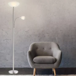 Globo Blade uplight med leselampe, matt nikkel| Gulvlamper