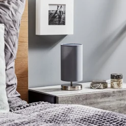 Brilliant Bordlampe Clarie med grå stoffskjerm| Bordlamper