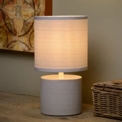 Lucide Bordlampe Greasby med tekstilskjerm, grå