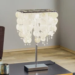 ONLI Bordlampe Makani, krom, med skjelldekor