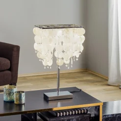 ONLI Bordlampe Makani, krom, med skjelldekor