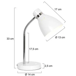 Steinhauer Bordlampe med fjær, hvit, metall, fleksibel arm, med bryter Hot