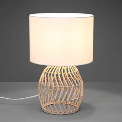 Reality Leuchten Bordlampe Rike, rottingfot og stoffskjerm| Bordlamper