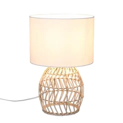 Reality Leuchten Bordlampe Rike, rottingfot og stoffskjerm| Bordlamper