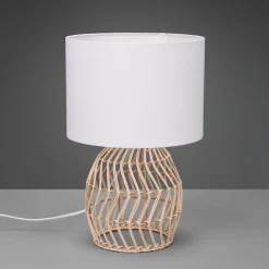 Reality Leuchten Bordlampe Rike, rottingfot og stoffskjerm| Bordlamper