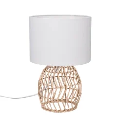 Reality Leuchten Bordlampe Rike, rottingfot og stoffskjerm| Bordlamper