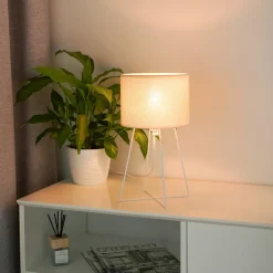 Duolla Bordlampe Trixi med trådramme hvit/beige, stoff, E14 Discount