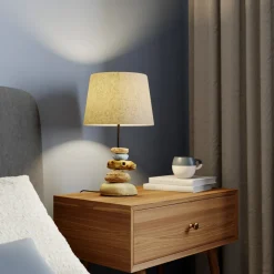 ONLI Bordlampe Vera, stoffskjerm og steindekor, 38 cm