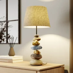 ONLI Bordlampe Vera, stoffskjerm og steindekor, 55 cm Hot