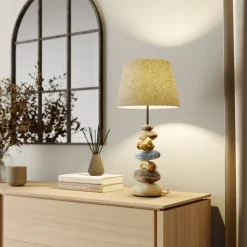 ONLI Bordlampe Vera, stoffskjerm og steindekor, 55 cm Hot