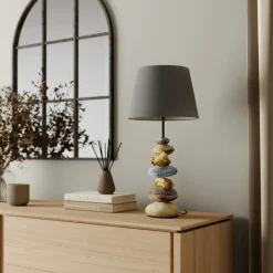 ONLI Bordlampe Vera, stoffskjerm og steindekor, 55 cm Hot