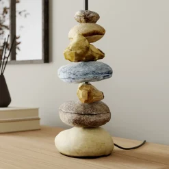 ONLI Bordlampe Vera, stoffskjerm og steindekor, 55 cm Hot