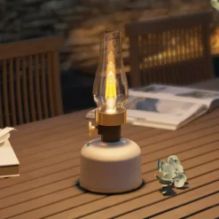 Calex LED-bordlampe med batteri Lavinio, sandfarget, dimmer| Terrassebelysning