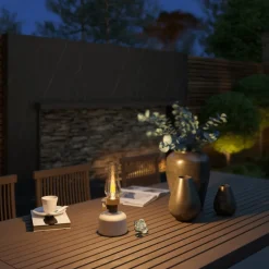 Calex LED-bordlampe med batteri Lavinio, sandfarget, dimmer| Terrassebelysning