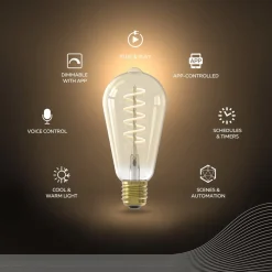 Calex Smart LED E27 7W ST64 1800 - 3000 K Glødetråd 2-pak| Smarthus Lyspærer