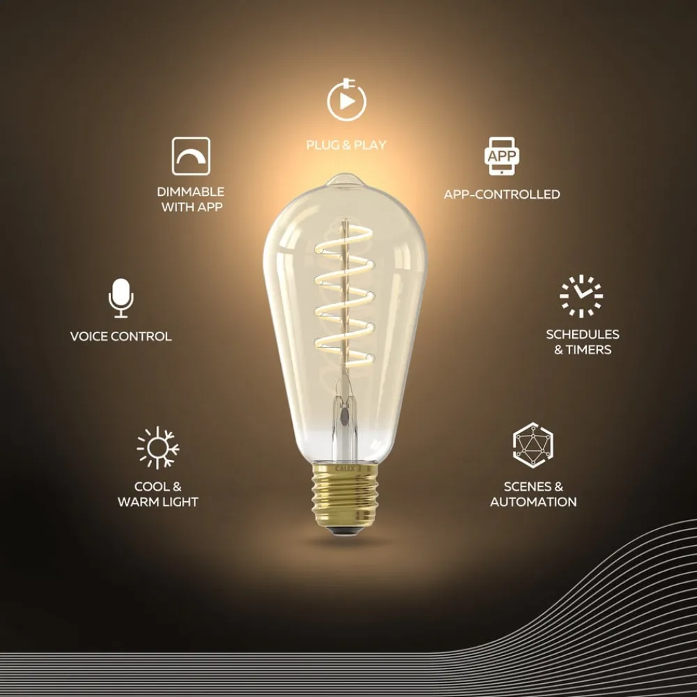 Calex Smart LED E27 7W ST64 1800 - 3000 K Glødetråd 2-pak| Smarthus Lyspærer
