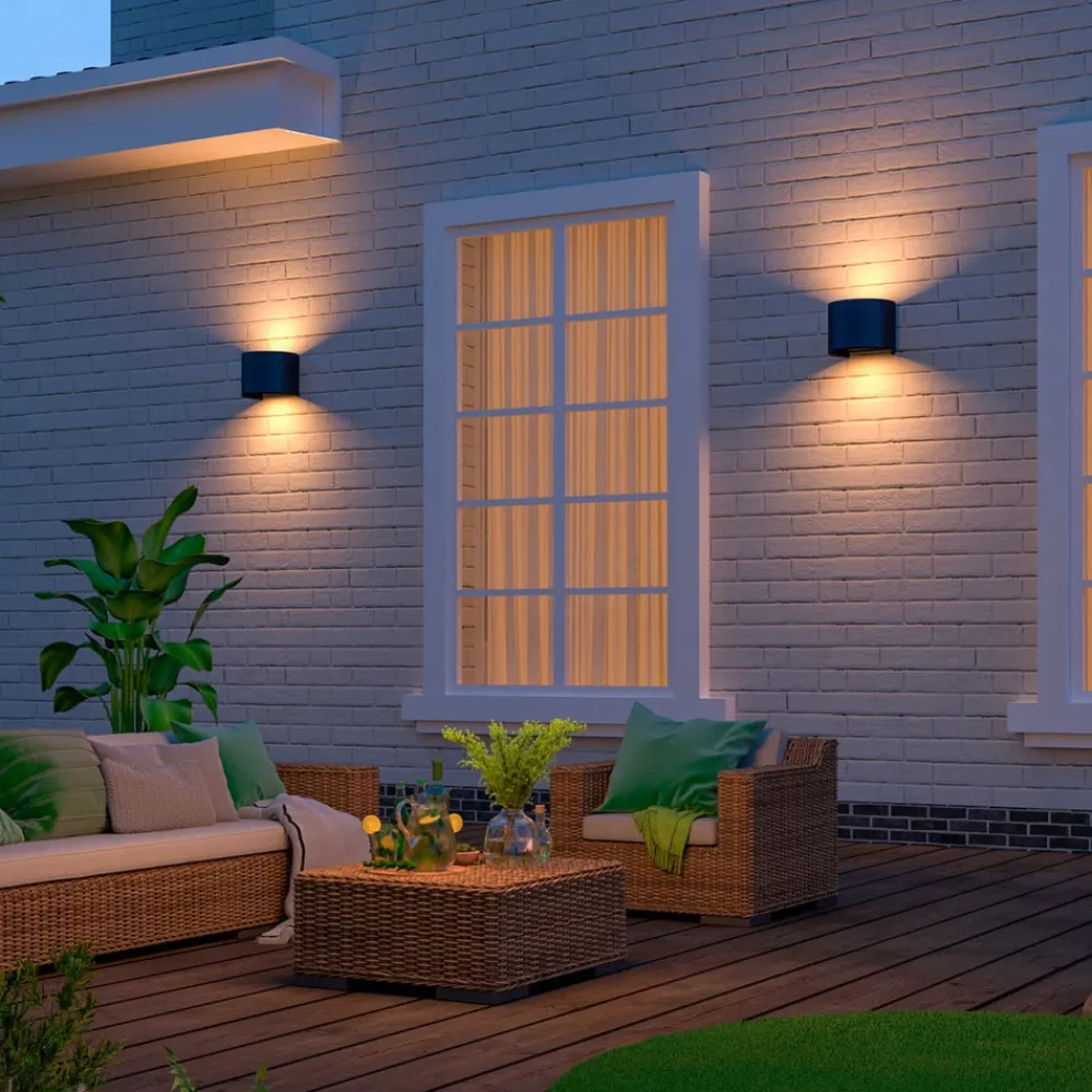 Calex utendørs LED-vegglampe oval, opp/ned, høyde 10 cm, svart| Kommersiell Utebelysning