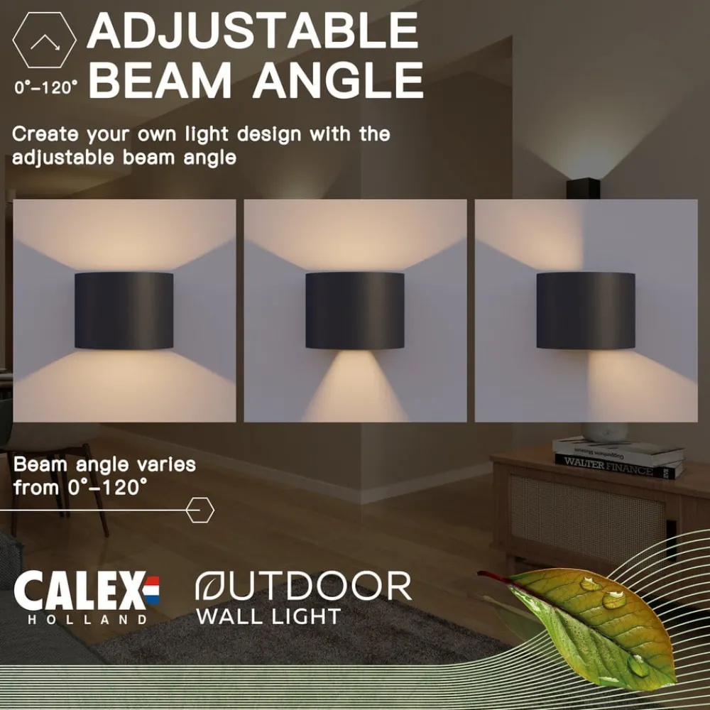 Calex utendørs LED-vegglampe oval, opp/ned, høyde 10 cm, svart| Kommersiell Utebelysning