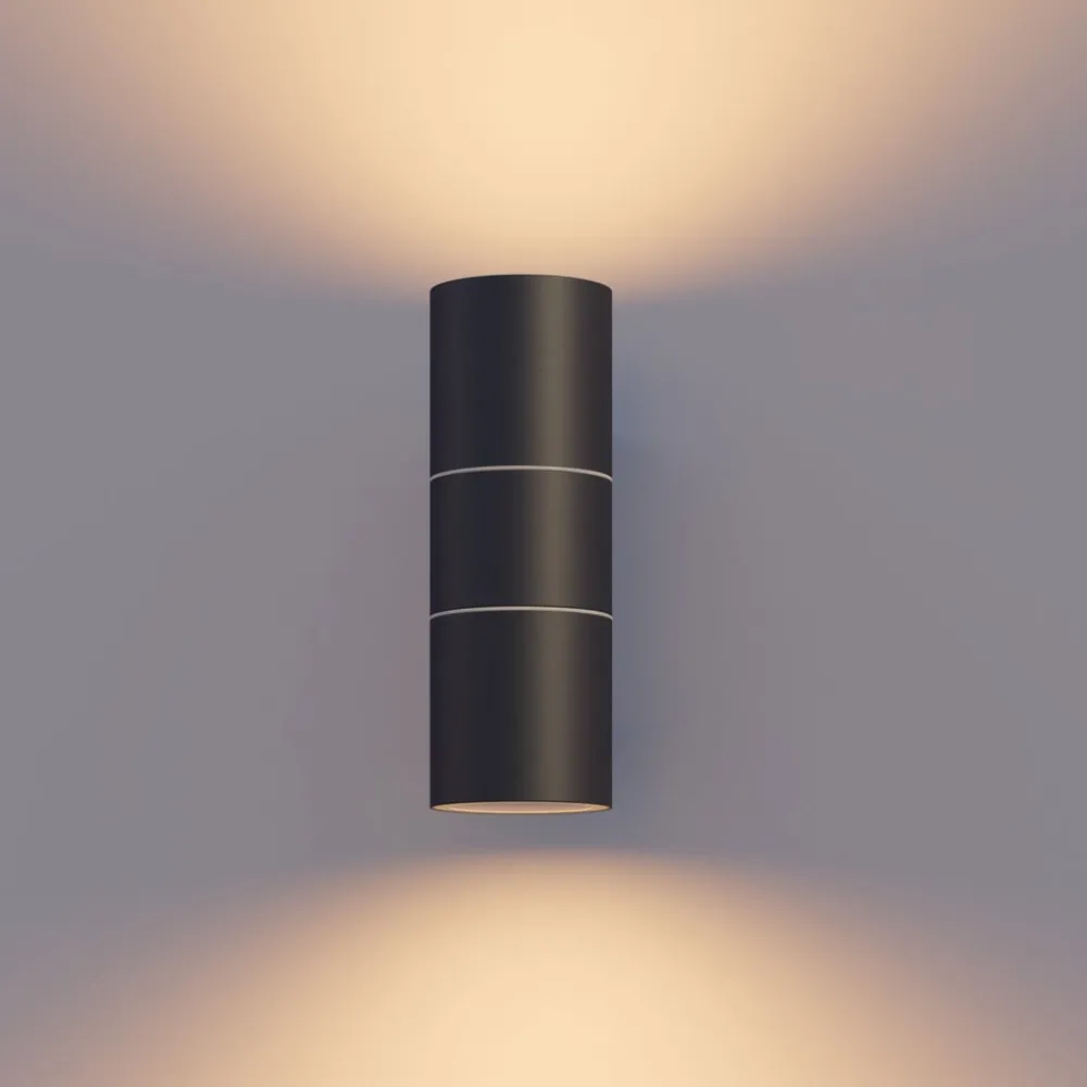 Calex utendørs vegglampe GU10 stål, opp/ned, 17 cm, svart| Vegglamper Utendørs