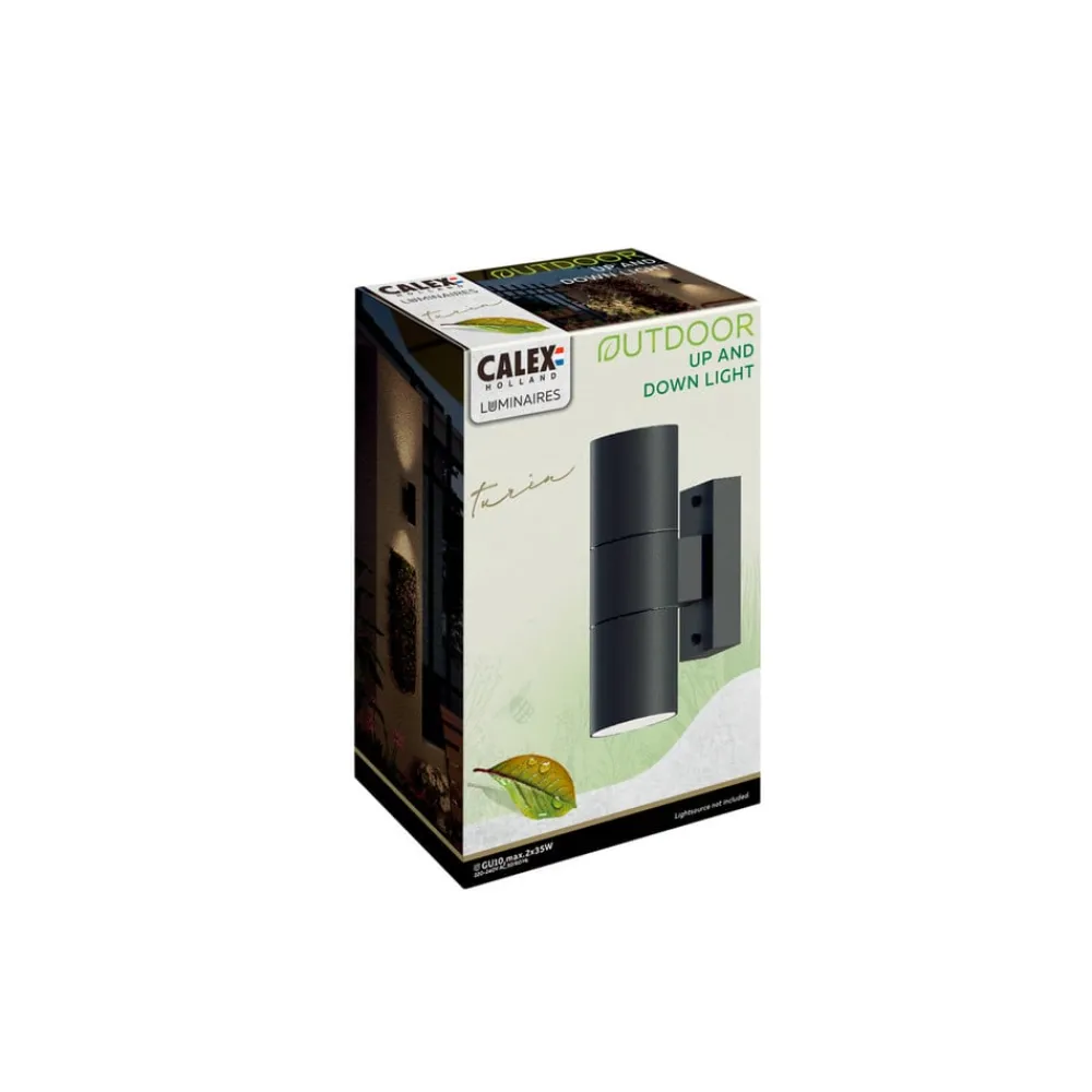 Calex utendørs vegglampe GU10 stål, opp/ned, 17 cm, svart| Vegglamper Utendørs