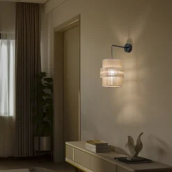 TK Lighting Calisto vegglampe, jute, naturbrun, bryter Sale