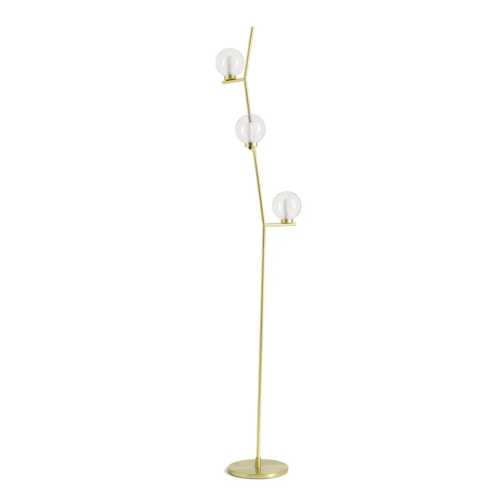 miloox by Sforzin Camely gulvlampe, børstet gull/klar, 3 lyskilder, glass| Gulvlamper