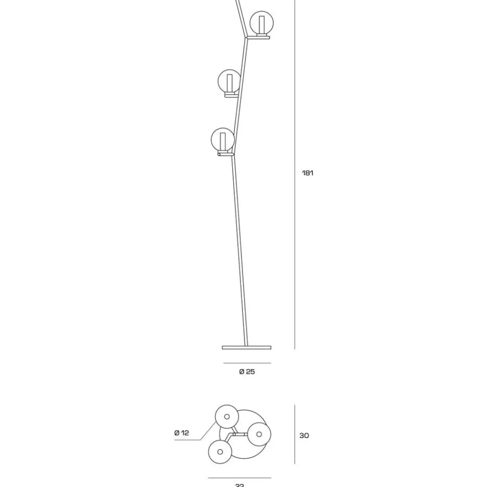 miloox by Sforzin Camely gulvlampe, børstet gull/klar, 3 lyskilder, glass| Gulvlamper