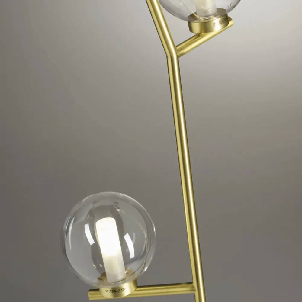 miloox by Sforzin Camely gulvlampe, børstet gull/klar, 3 lyskilder, glass| Gulvlamper