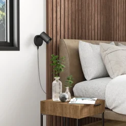 Deko-Light CAN TILT veggspot, svart, Ø 10 cm, metallbryter USB| Spotter I Tak